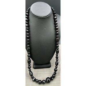 J King DTR Semi Precious Black Stone Faceted and other Shape 24" Necklace